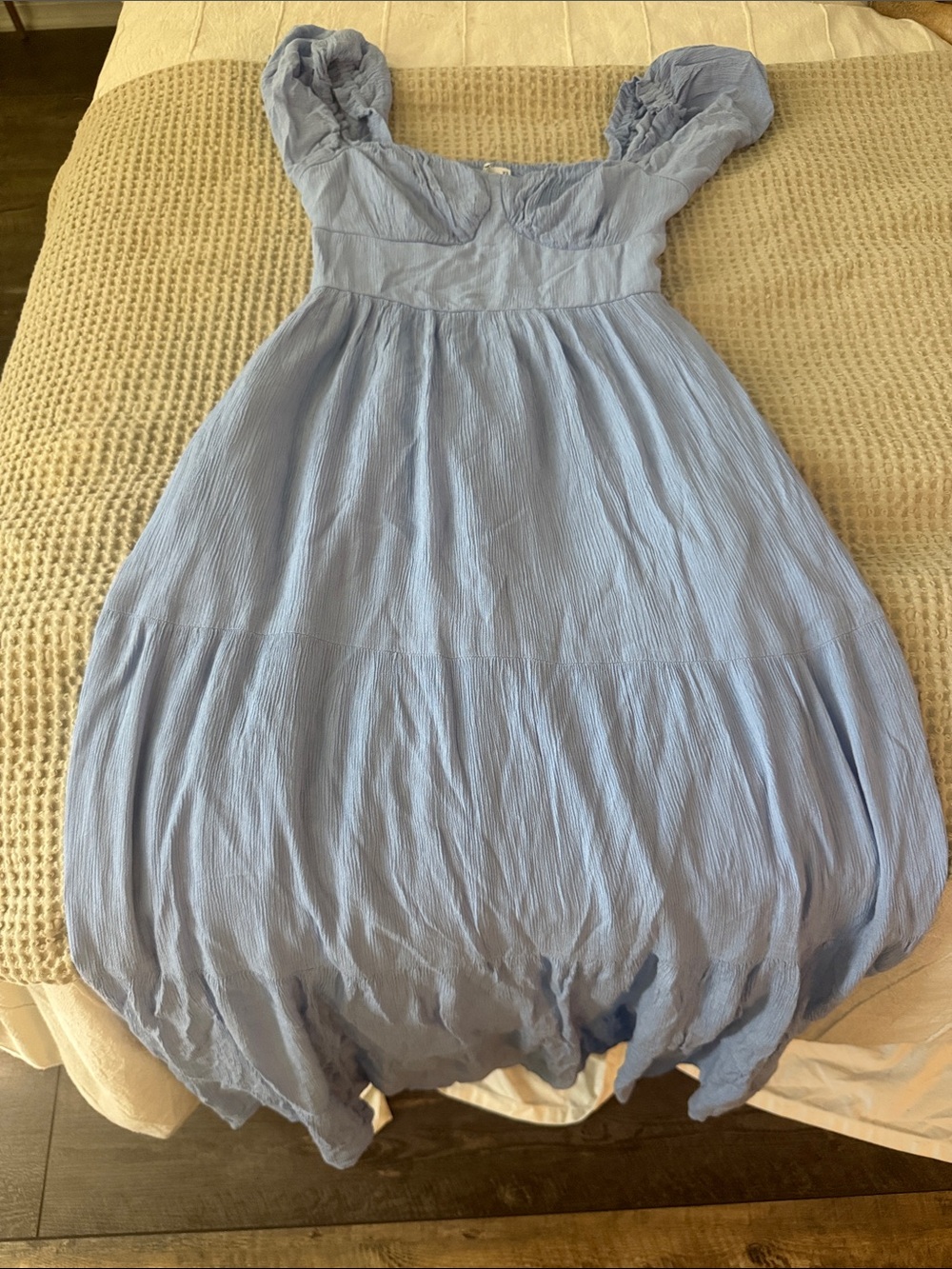 Hollister Light Blue Maxi Dress with Puff Sleeves